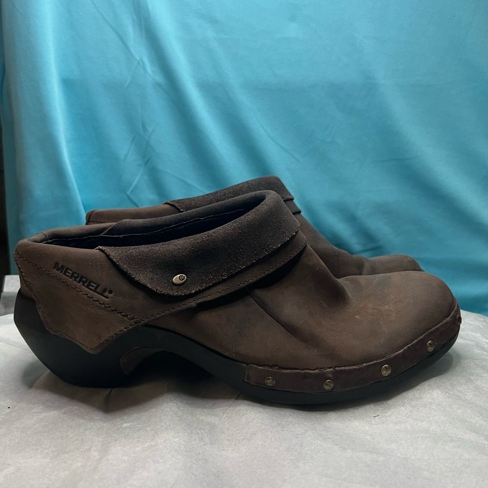 Merrell Luxe Wrap J68662 Womens Brown Leather Slip-On Clogs Shoes Size 9.5